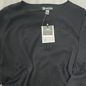 Cable & Gauge Black Sweater with Heart and Bow Details